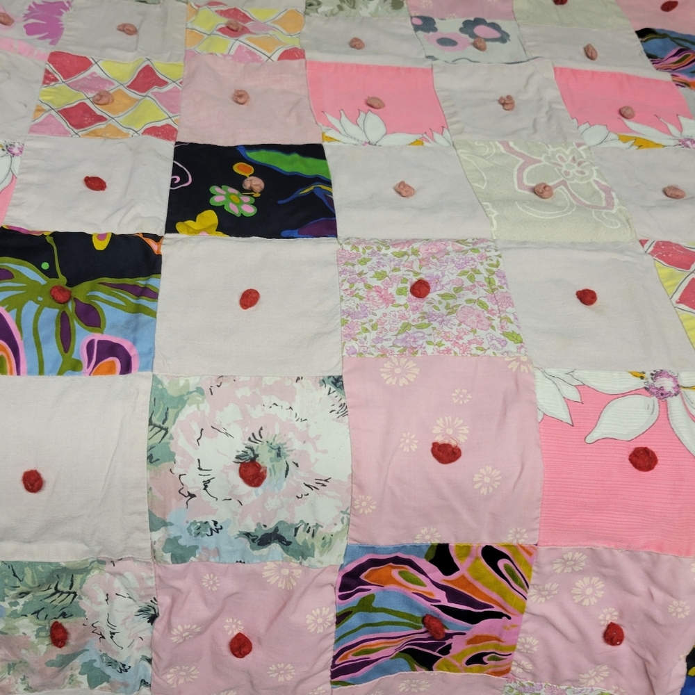 Vintage Handmade Toddler Patchwork Quilt Blanket